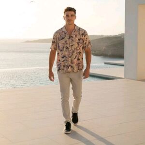 Cooke Street Honolulu Hawaiian Shortsleeve Shirt Blk/Beige Palm Fronds L Vintage